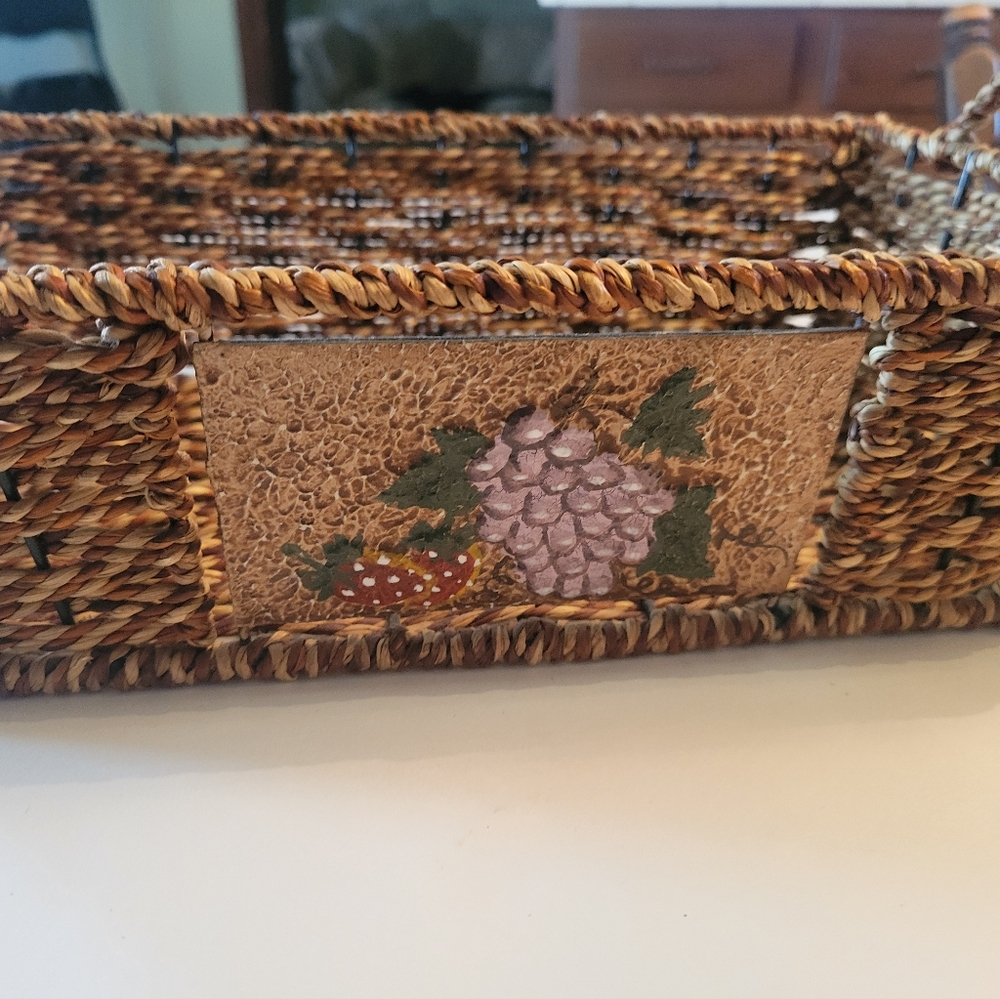 Woven Basket with Grape Design